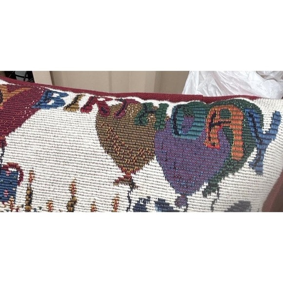 Vtg Needlepoint Throw Pillow Happy Birthday - Picture 6 of 9